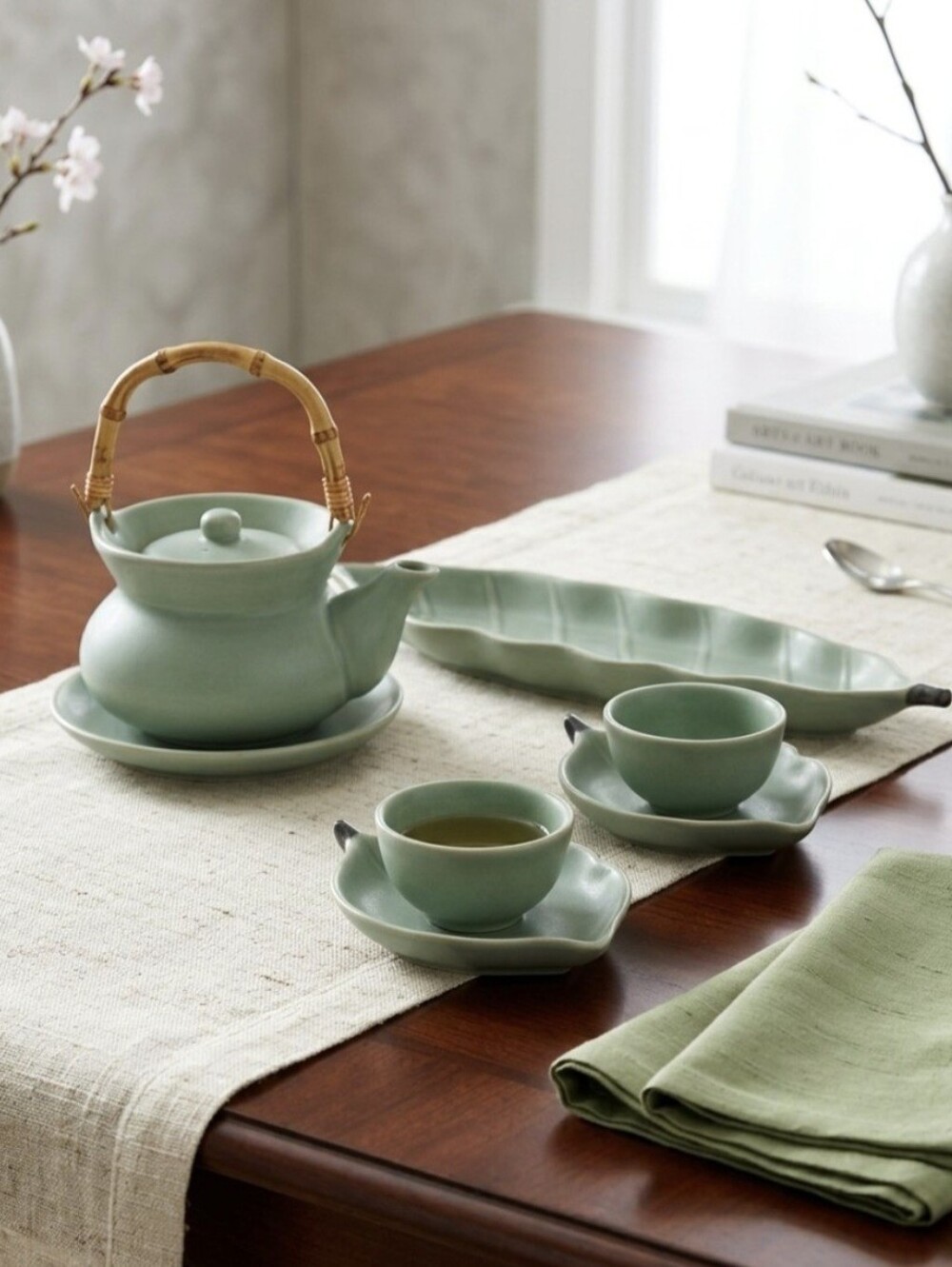 Vintage Chino Celadon Matte Green Tea Set Complete Tea For Two